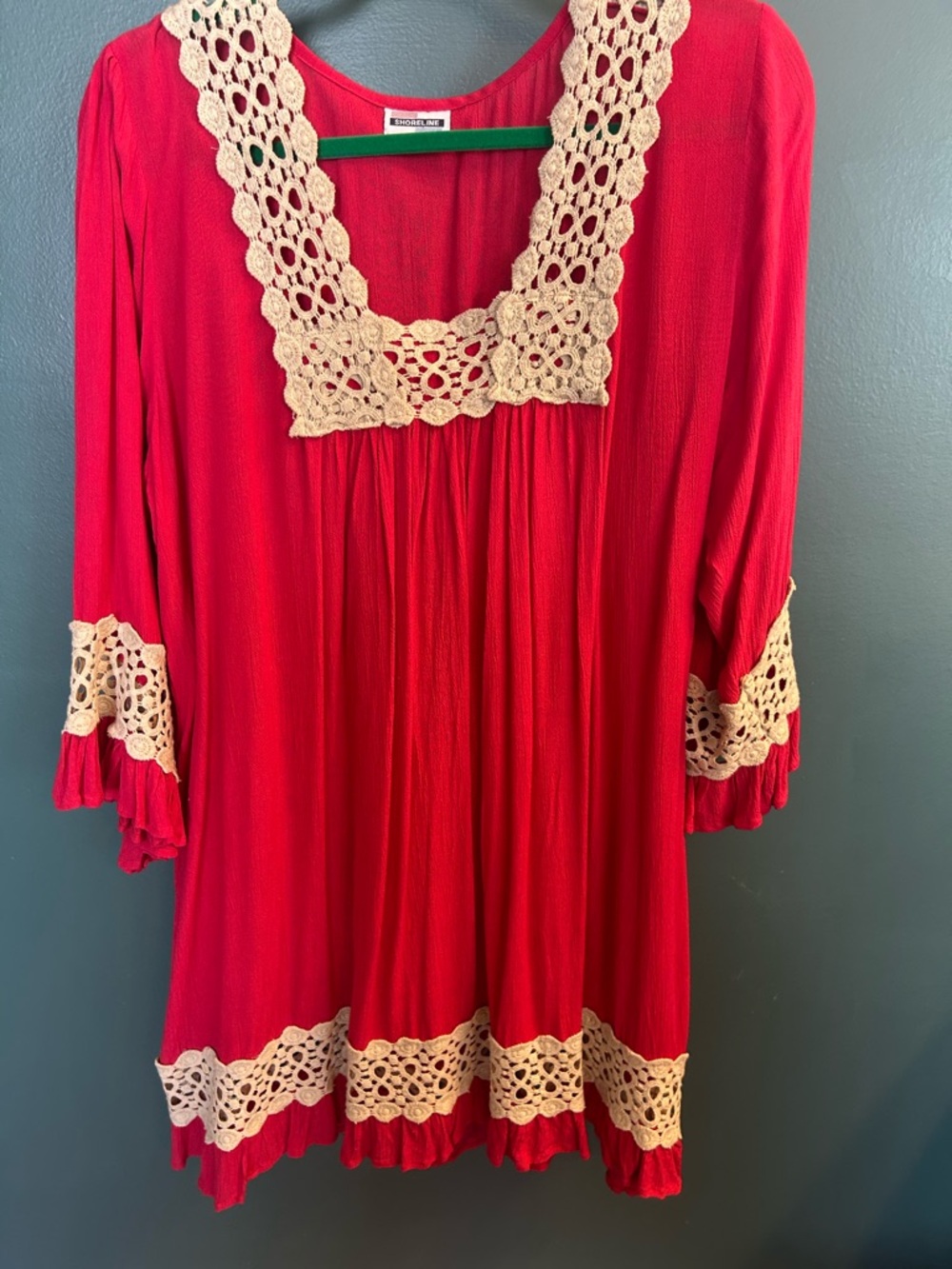 Shoreline Red Dress with Cream Crochet Collar